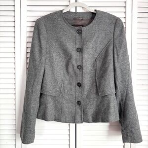 Escada Wool Collarless Layered Button Closure Gray Jacket Blazer Size 40